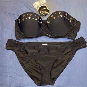 Xhilaration strapless black lace and stud bikini